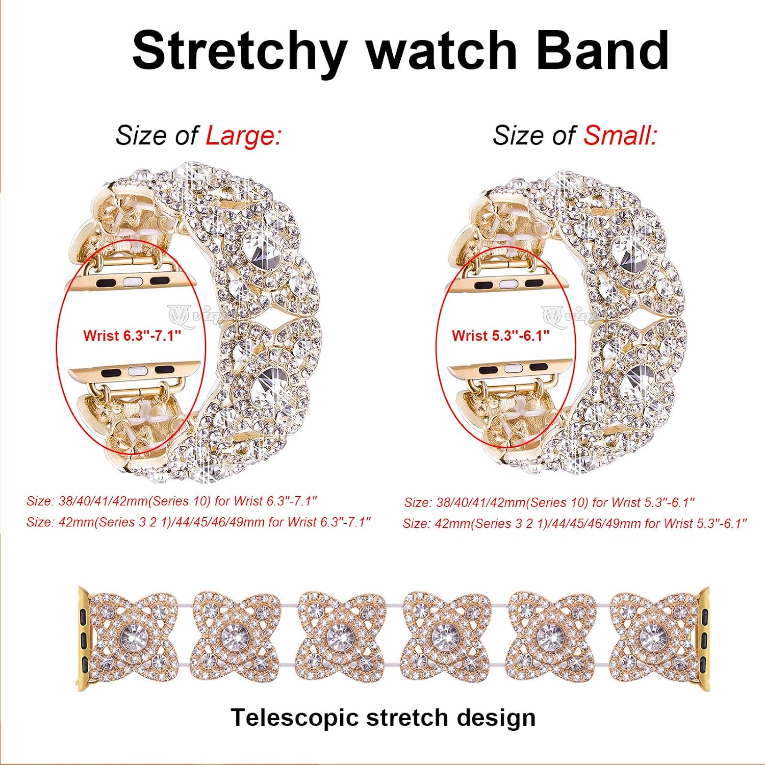 VIQIV Bling Bands for Compatible with Apple Watch 38/40/42/44/41/45/46/49mm Ultra Iwatch Series 11 10 9 8 7 6 5 4 3 SE SE2, Diamond Rhinestone Stainless Steel Metal Bracelet Wristband Strap for Women image 3