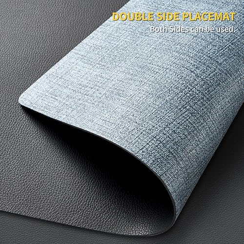 Miniatura 2 de Juego de 4 manteles individuales con posavasos de doble cara, resistentes al calor, resistentes a las manchas, manteles individuales de piel