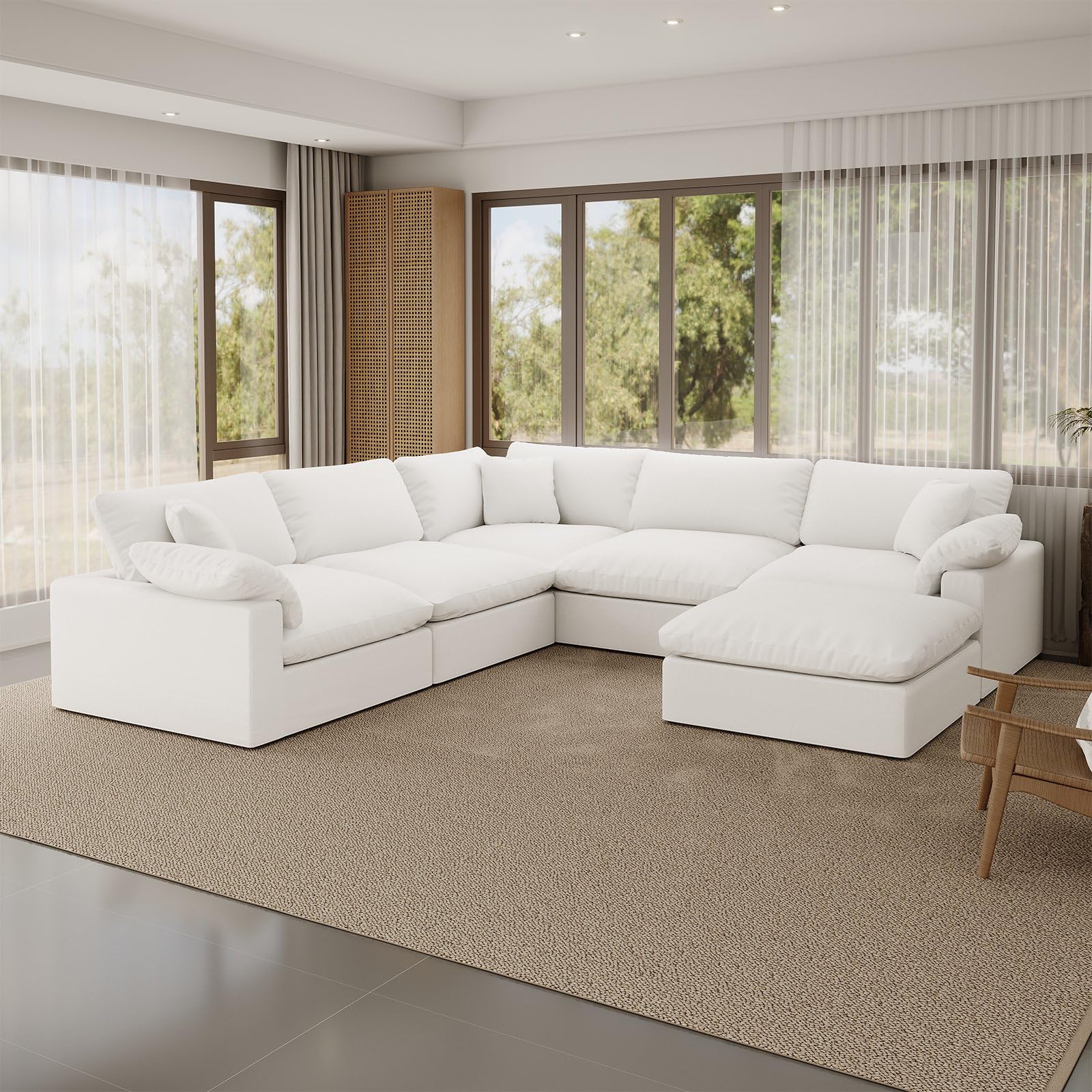 Cloud Modular Sectional Sofa,221.6" Down Filled Sofa 5 Seat with Chaise,Minimalist Sofa Cover Washable and Replaceable Couches for Living Room,Sectional Sofa Deep Seat