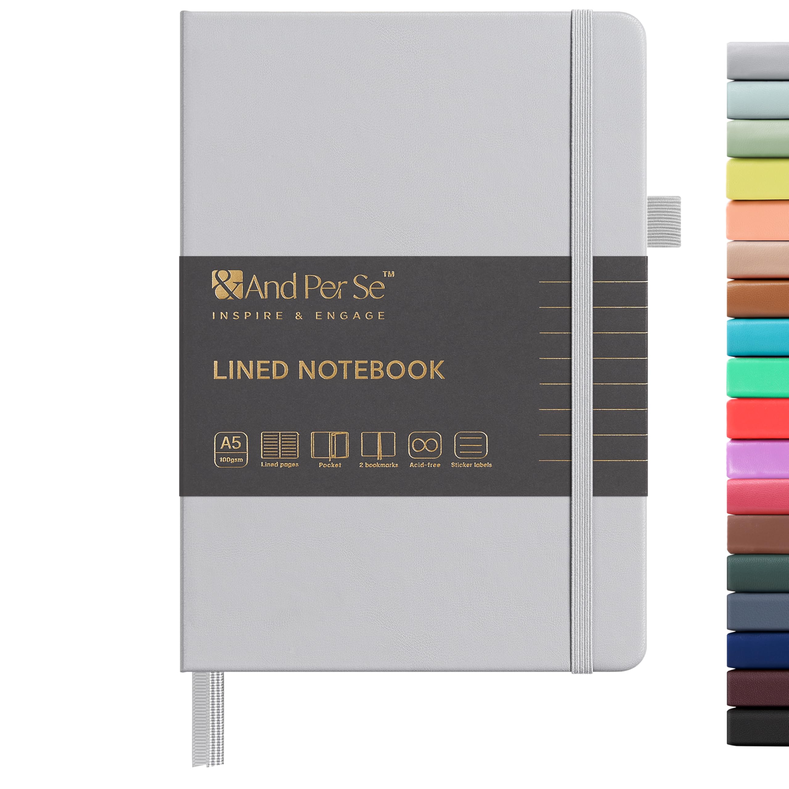 &And Per Se Lined Journal Notebook, 160 Pages, A5 5.7 x 8 inches College Ruled Thick Paper Notebook Journals for Writing, Hardcover Notebooks for Women Men Office School (1 Pack, Grey) — image 1