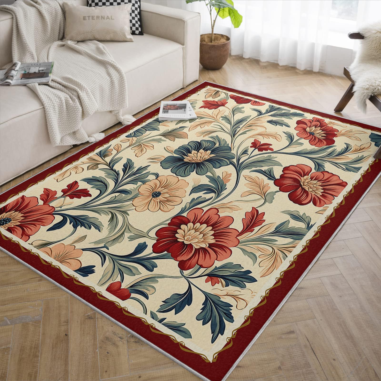 Tapis de chambre floral antidérapant et poil bas