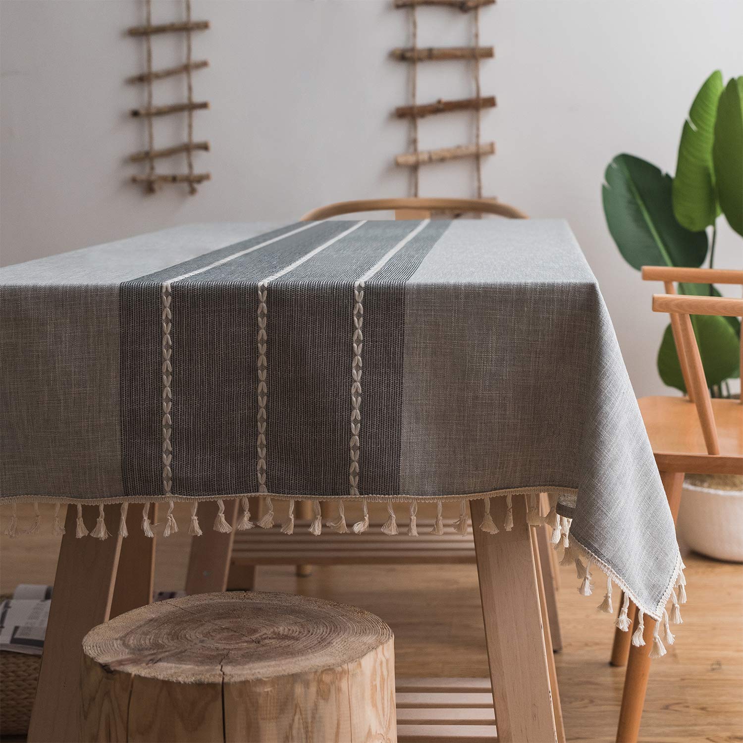 Washable Stitching Tassel Embroidery Tablecloth, Anti-Fading Non-Slip Cotton Linen Rectangle Table Cover Great for Kitchen...