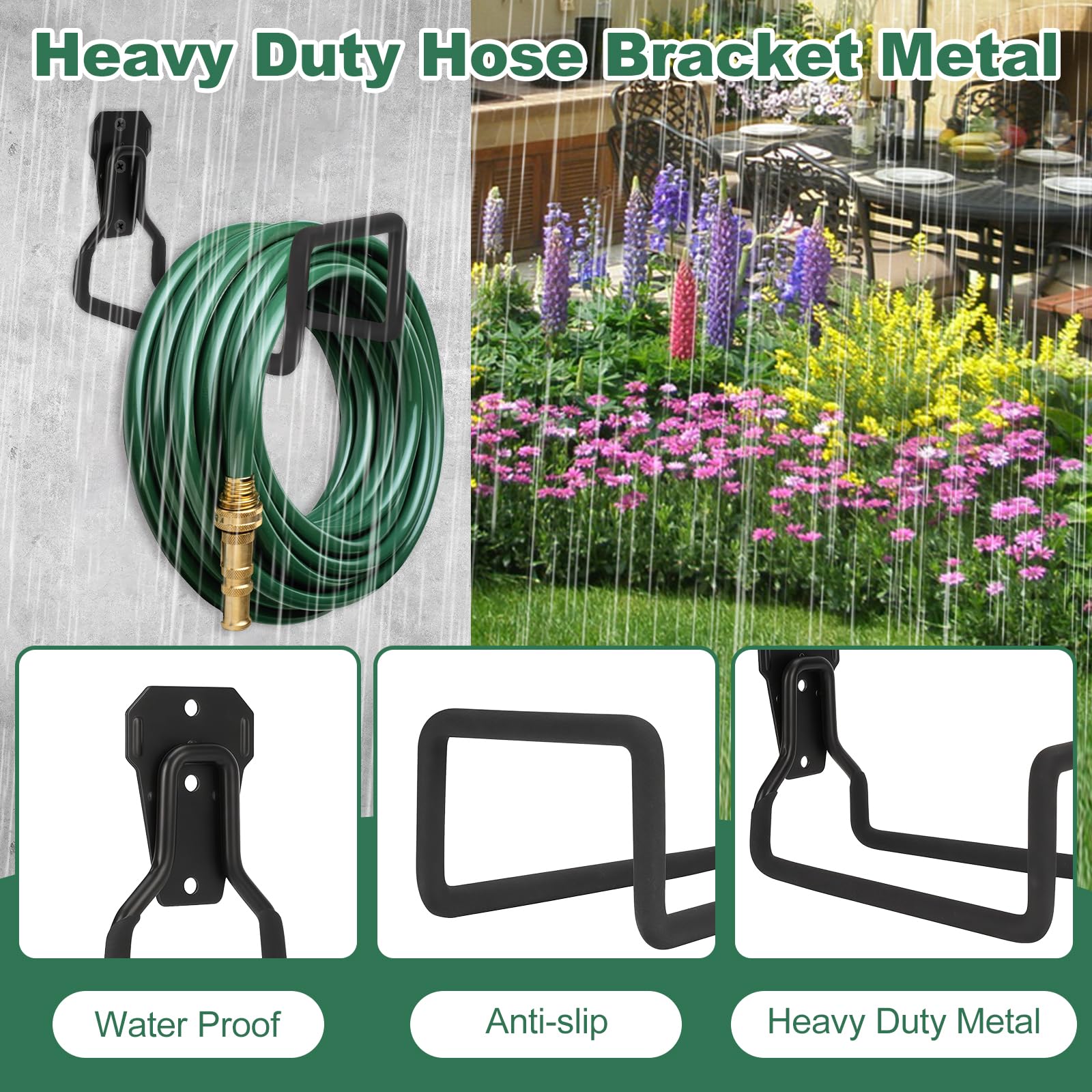 2 Paquetes de Soporte Manguera Jardin, Portamangueras Pared para Organizar y Almacenar, Wall Hose Holder, Fácil de Instalar y Ahorrar Espacio Soporte para Manguera de Jardin (Negro)