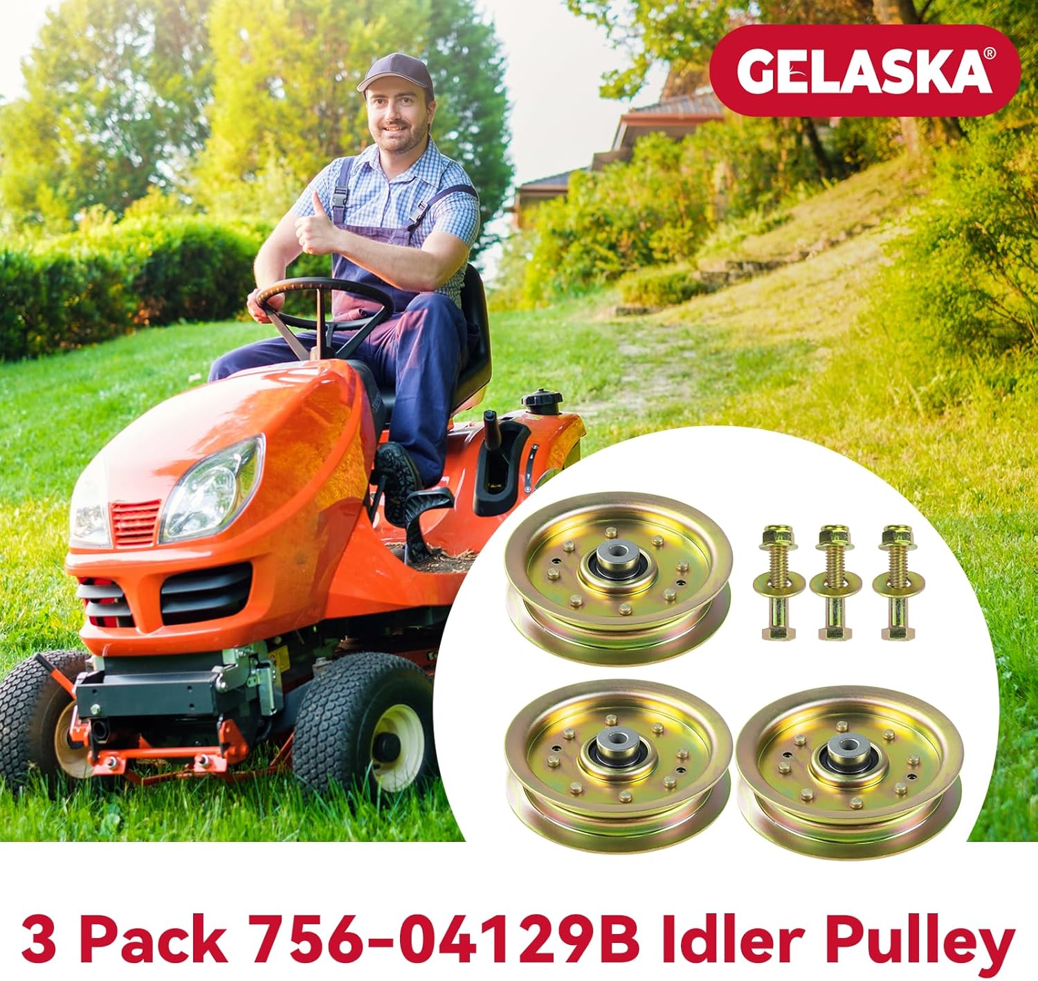 GELASKA 3 Pack 753-08171 Idler Pulley Kit Replaces Cub Cadet 756-04129, 756-04129b Idler Pulley 4.25, 753 08171, 753-08068, 956-04129 for Cub Cadet RZT50, RZT54, lt1040, lt1050, ltx1050 Tractors
