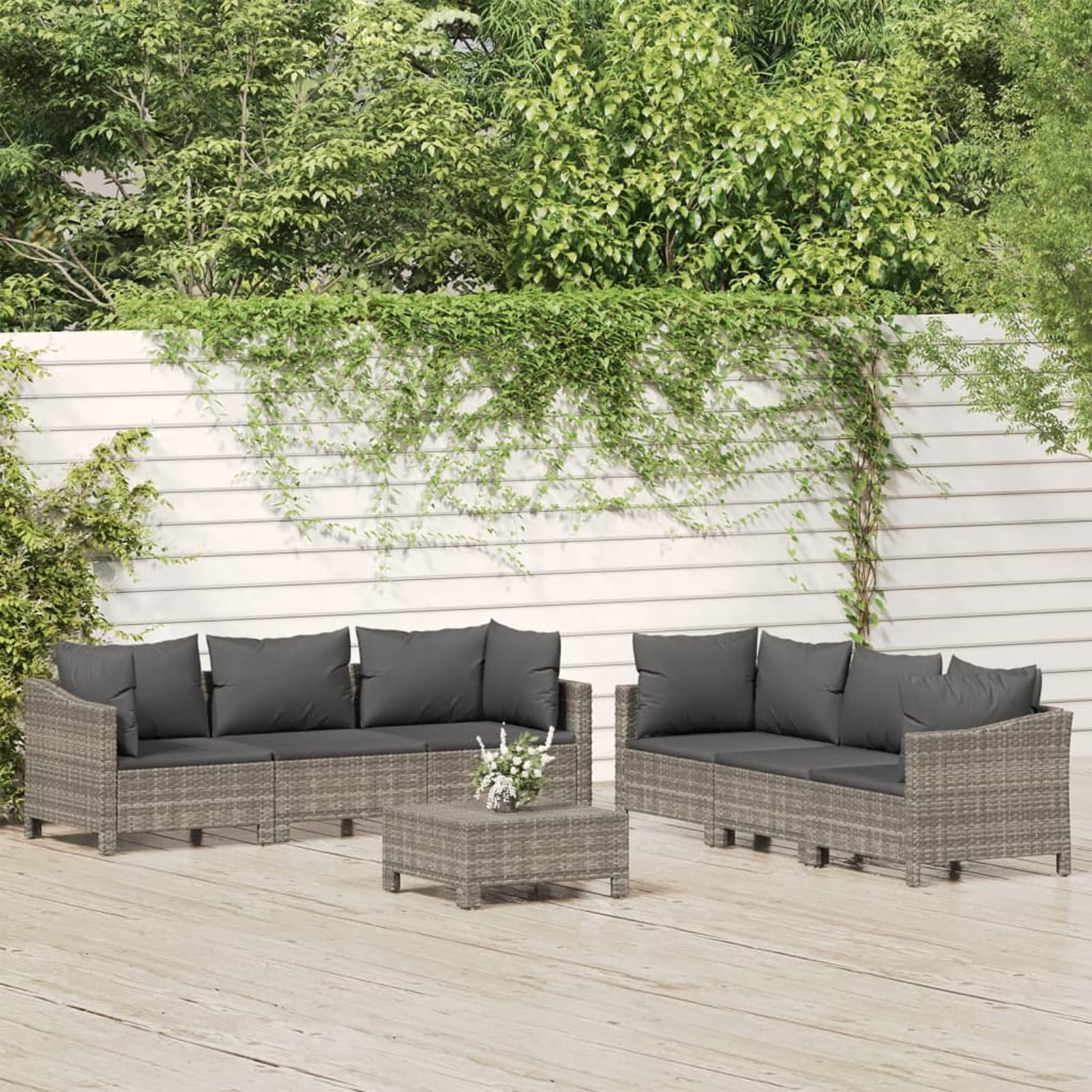 Rantry Casa Set Divani da Giardino 7 Pezzi con Cuscini in Polyrattan Grigio, Divano Letto, Divanoletto Moderno, Sofà Soggiorno Divano Letto, Divani per Esterno da Giardino, Esterno Arredamento