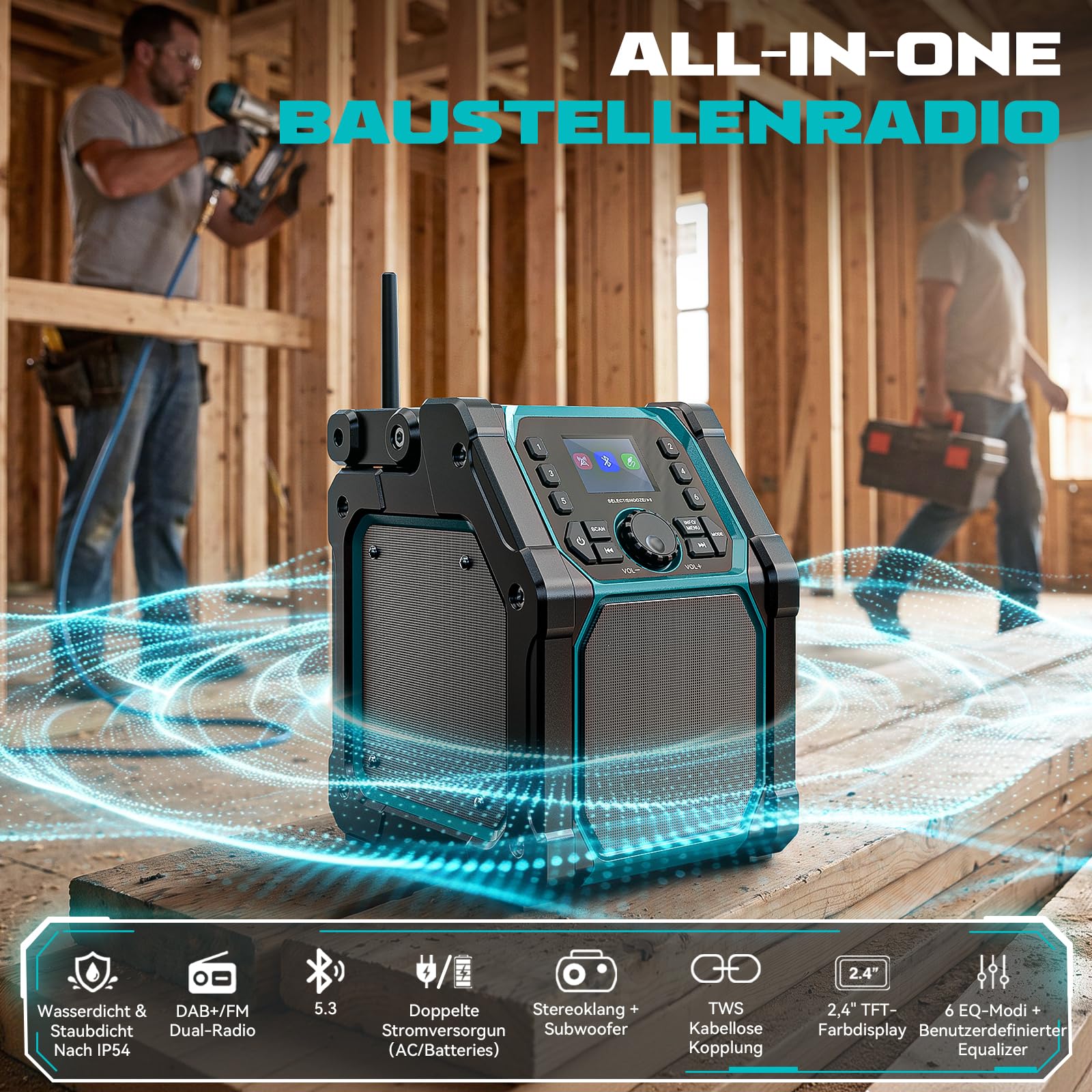 Ecarke Radio Portable Rechargeable Compatibilité avec Batteries Makita 18V