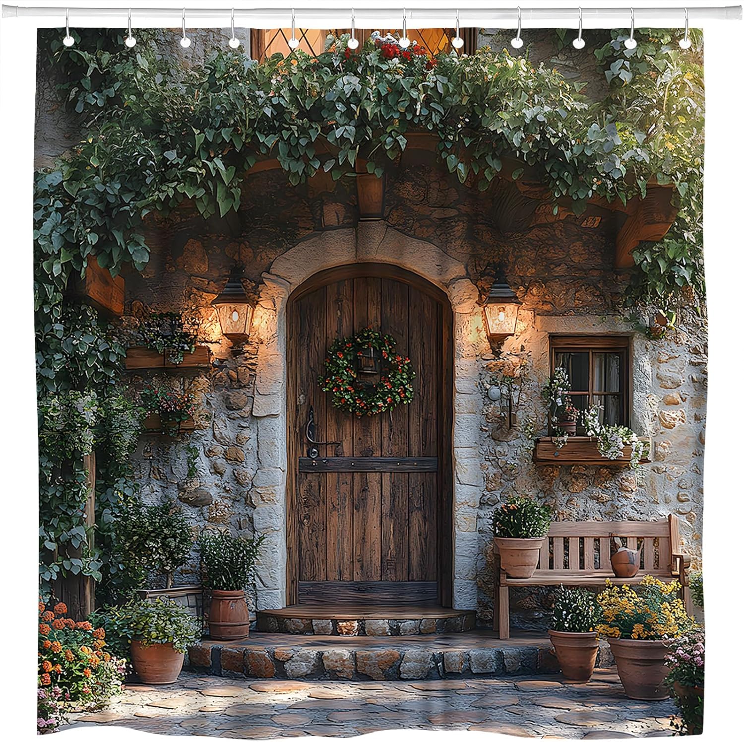 Rustic Farmhouse Shower Curtain Italian Nature Garden Brick