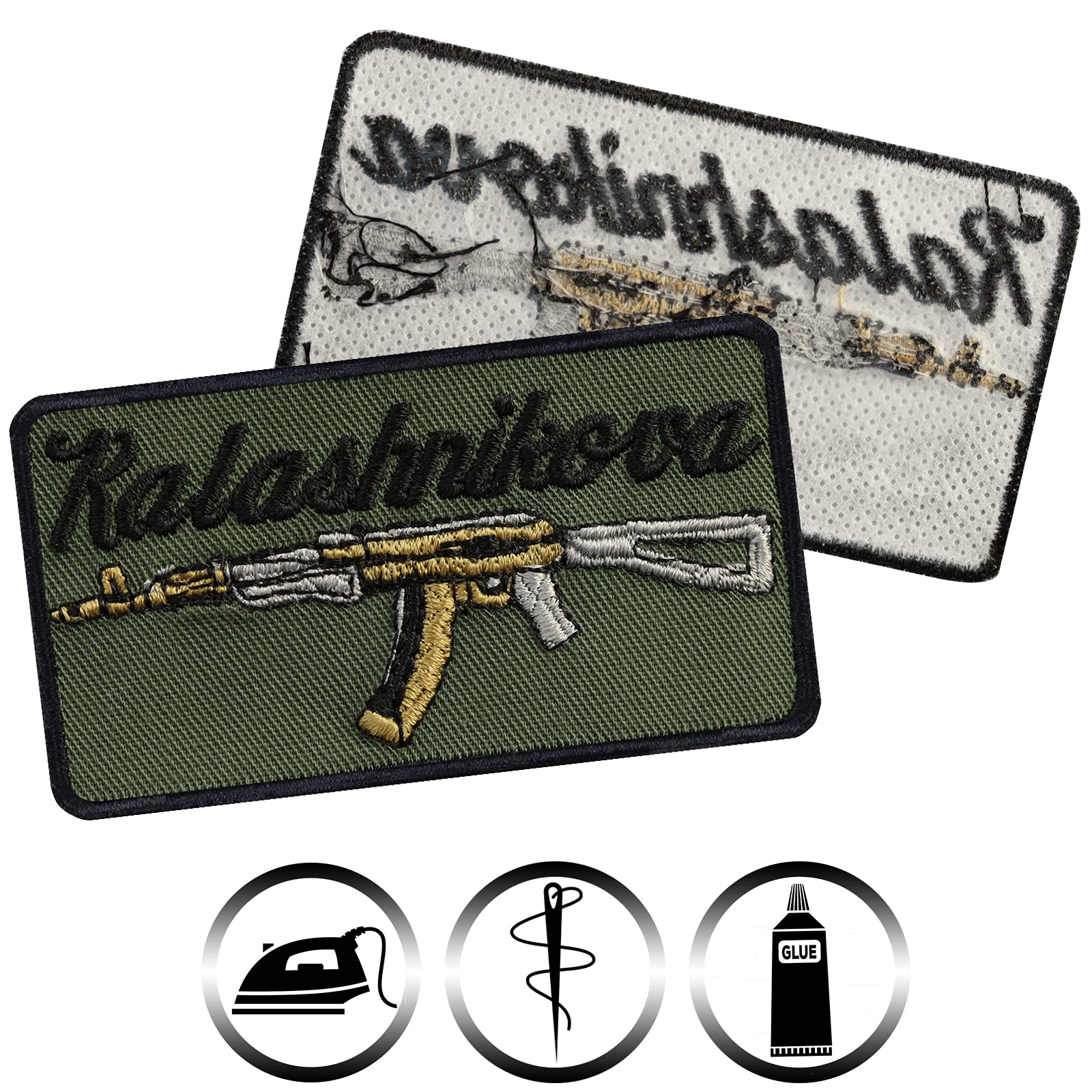 Kalashnikov MG Protect Iron-On Weapons Sew-On Sew-On Patch Kalashnikov, Army Tactical Morale Patch Military Sticker For Sewing, DIY Appliqué Jacket/Waistcoat/Jeans, 75 X 40 Mm
