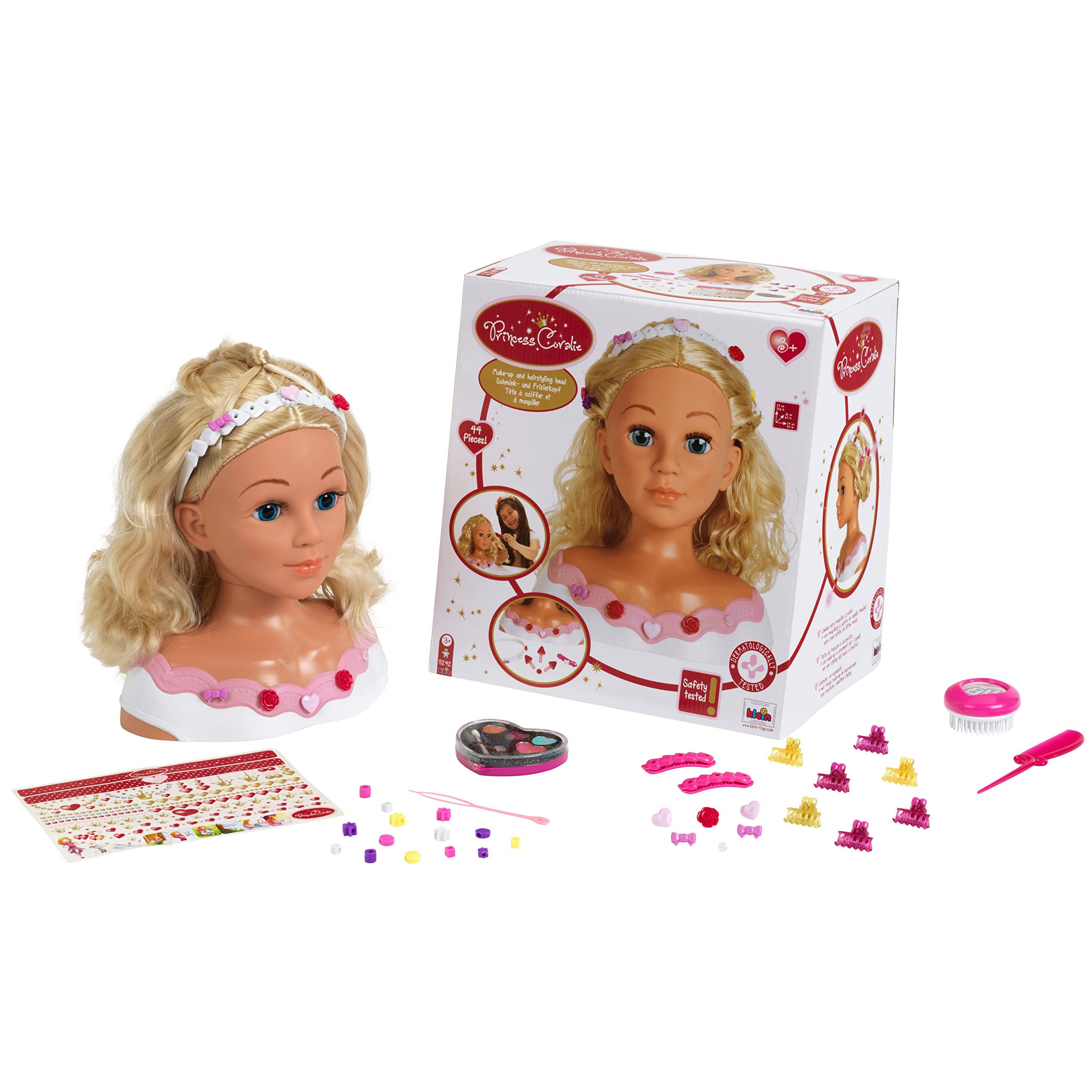 Theo Klein 5242 Schmink- u. Frisierkopf Rose| Mit Haarschmuck und Kosmetik | Spielzeug für Kinder ab 3 Jahren