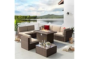 Aoxun Patio Furniture Set with Fire Pit - Outdoor 8-Piece Sectional Sofa...