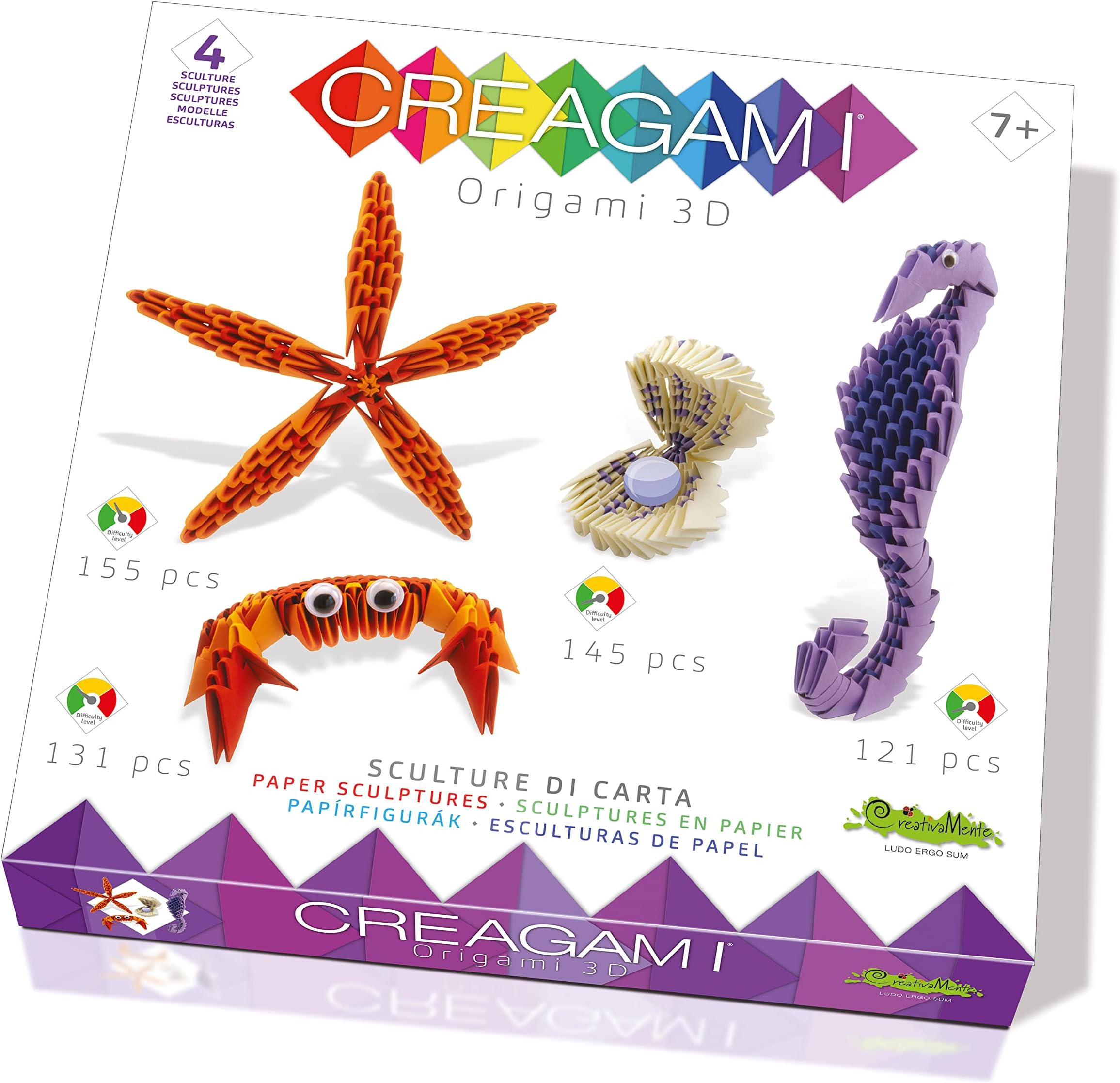 Creagami 3178736 Origami 3D Paper Sculpture Set of 4 Sea Craft Set for Adults and Children from 7 Years, 552 Pieces