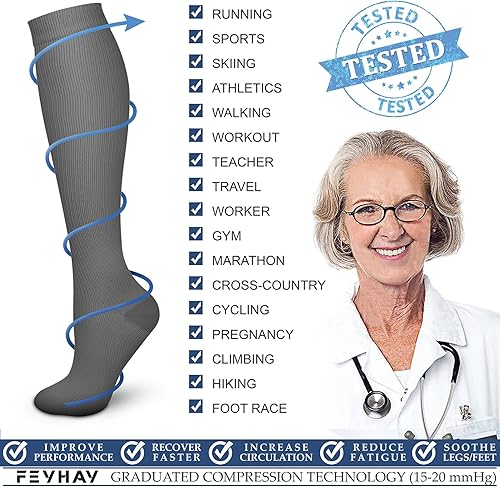 Miniatura 6 de FEYHAY Calcetines de compresión de cobre (3 pares) de 15-20 mmHg de circulación es la mejor atlética y diaria para hombres y mujeres, correr,