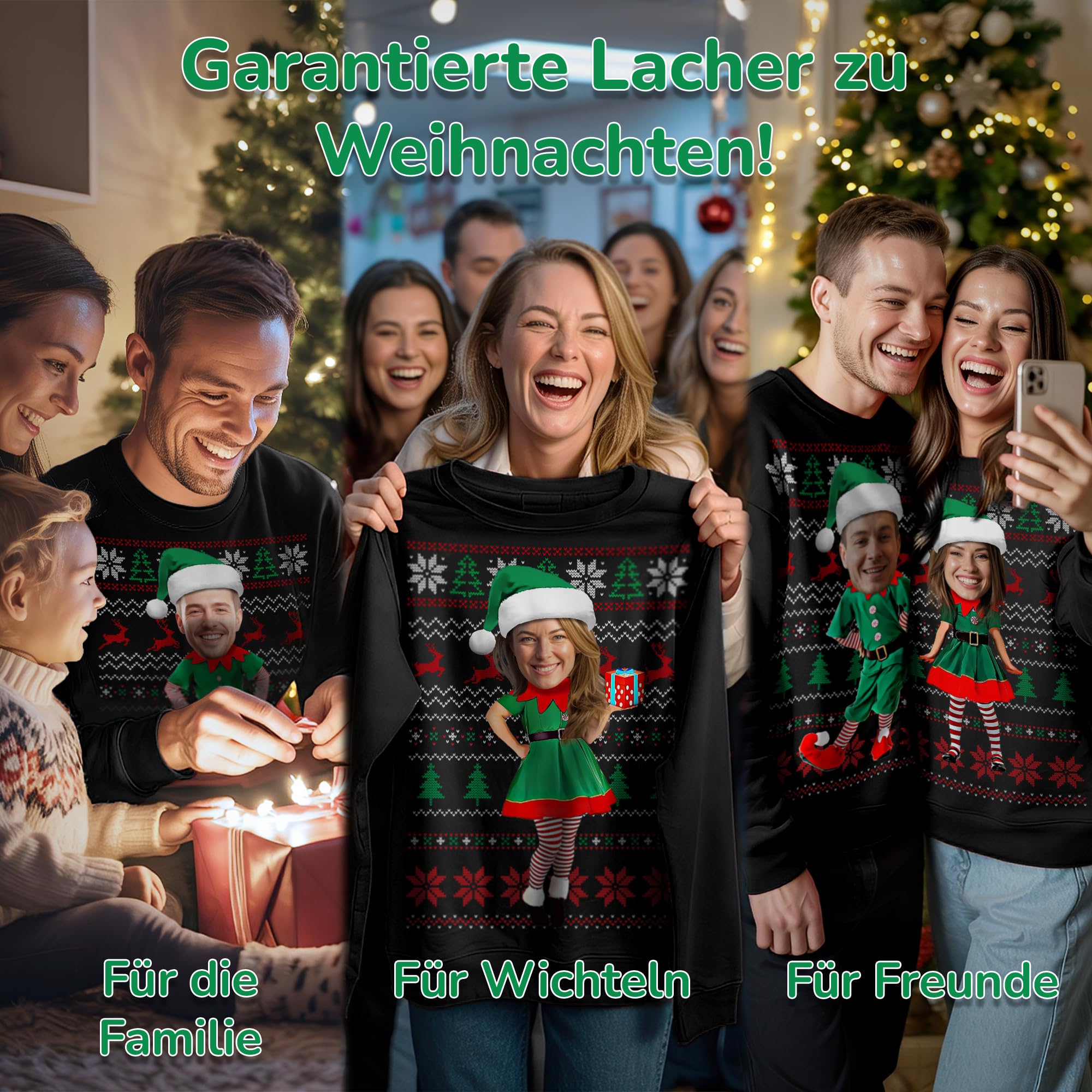 Personalisiertes Weihnachts Sweatshirt – Mit eigenem Foto oder Gesicht – Lustiger & Hässlicher Weihnachtspullover für Damen & Herren – Einzigartiges Geschenk zu Weihnachten