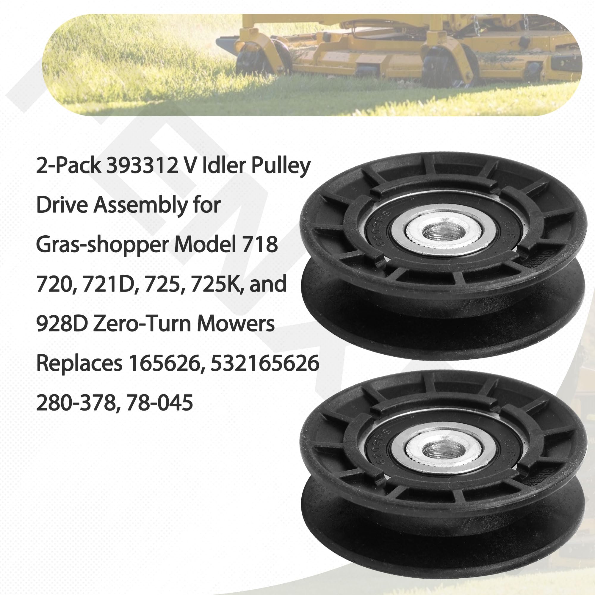 Paquete de 2 poleas tensoras 393312 V para cortacésped de giro cero modelo 718, 720, 721D, 725, 725K y 928D, sustituye a 165626, 532165626, 280-378, 78-045