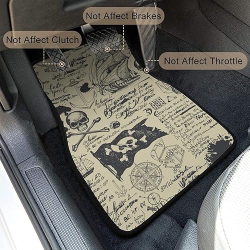 Miniatura 3 de Juego de 4 tapetes para piso de coche, diseño de calavera de barco pirata, diseño de mapa del tesoro, tapete antideslizante y duradero, accesorios