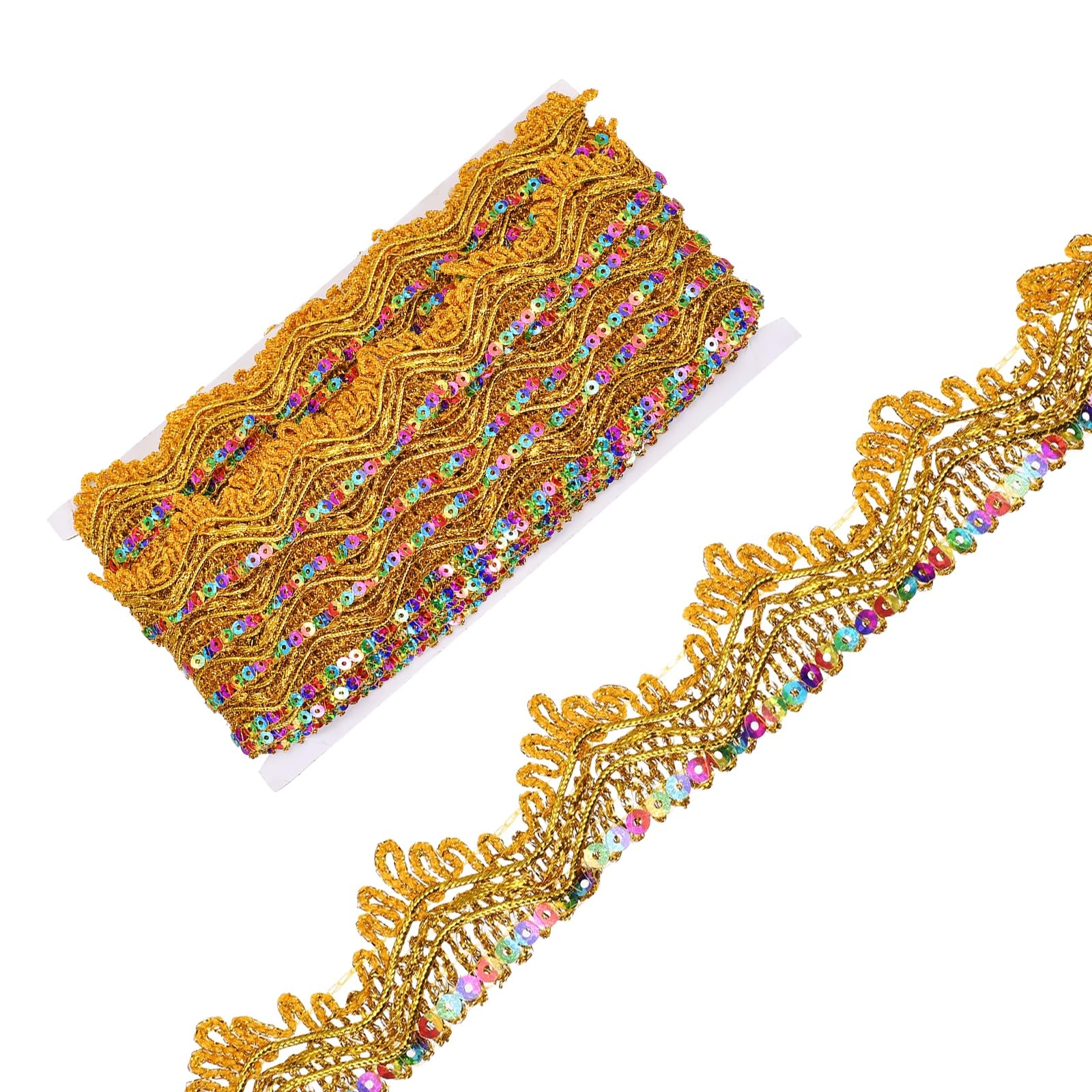 Ruban à paillettes dorées de 13 m pour couture et confection de costumes de fête