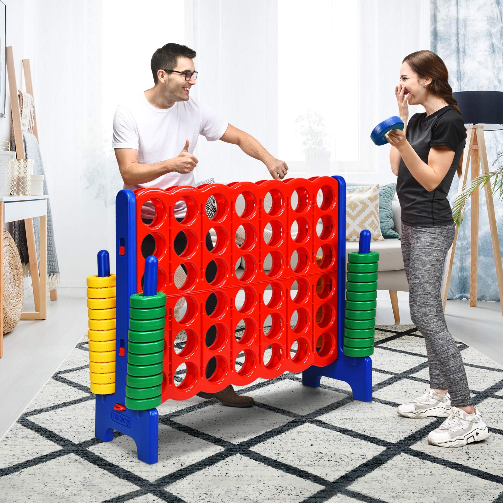 GOPLUS riesiges 4 Gewinnt Spiel, Strategiespiel Brettspiel mit 42 Ringen und Schnellspannhebel für 2 Spieler, 4 in Einer Reihe für Kinder Erwachsene, PE & PP (Rot+Blau)