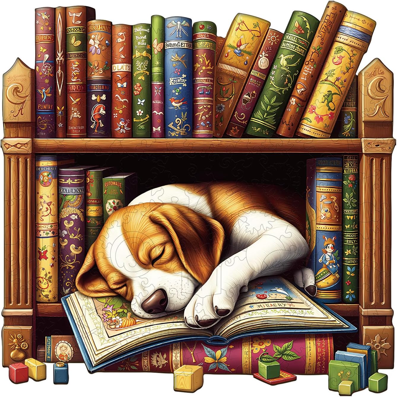 Wooden Puzzles for Adults - Bookshelf Beagle Dog Wood Puzzles Adult - Unique Animal Shape Wooden Jigsaw Puzzles for Adults - Birthday Gifts for Puzzle Lovers, Family (11.4 * 11.4in-200pcs)