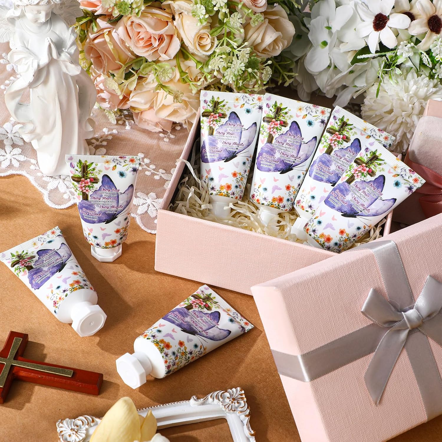 50 Pack Christian Hand Lotion Bulk Gifts for Women Mother's Day Gifts Bible Mini Travel Hand Lotion for Women Church Appreciation(Butterfly)