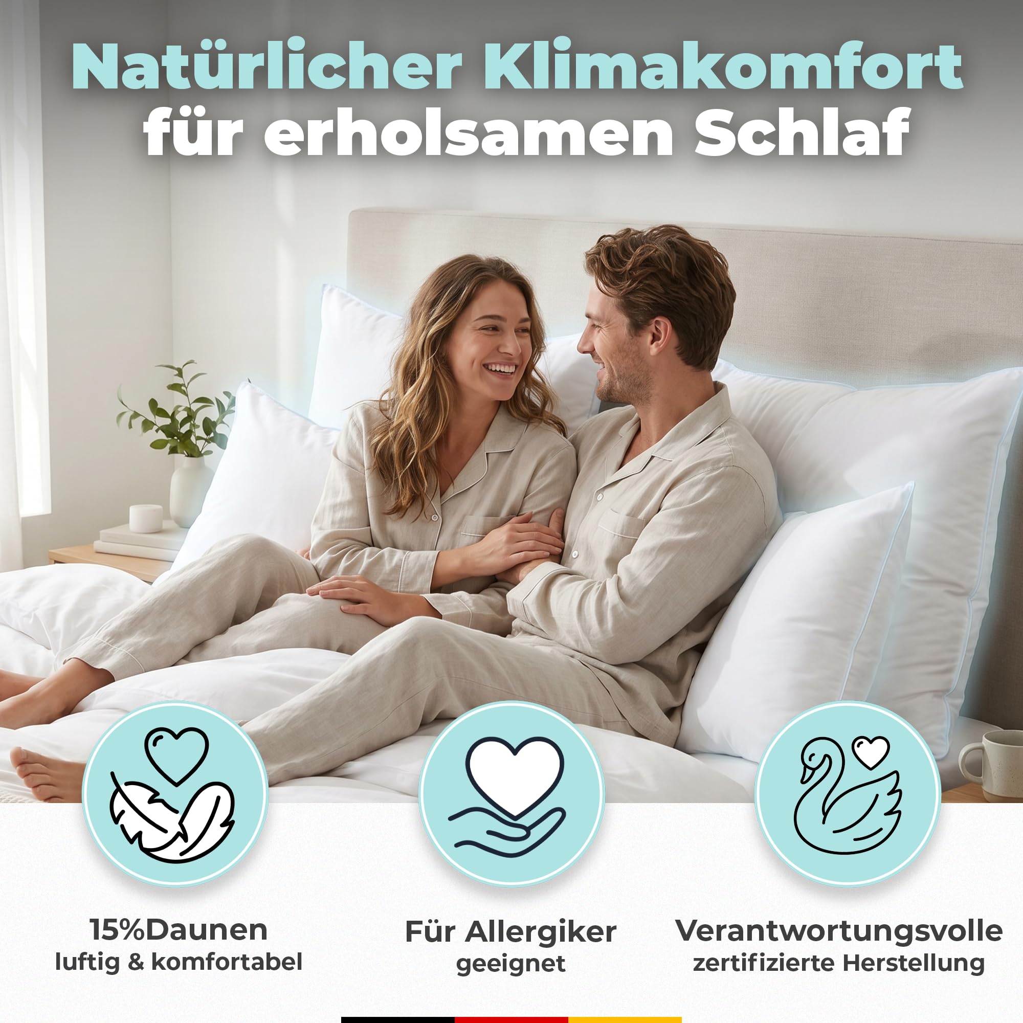 BEFA NATUR Made in Germany Feder/Daunenkissen 40x80 cm aus 15% Daunen und 85% Federn, Allergiker geeignet (Nomite), Öko-Text 100 Klasse 1 Zertifiziert, EN Standart 12934, Downpass
