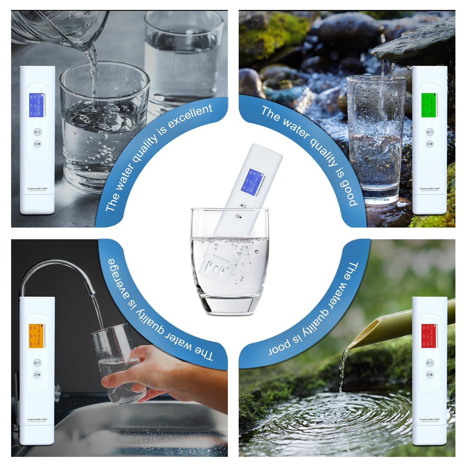 Probador de calidad del agua 6 en 1, medidor portátil de DQO TDS EC de alta precisión for medición rápida, for el hogar, senderismo, camping, pozos