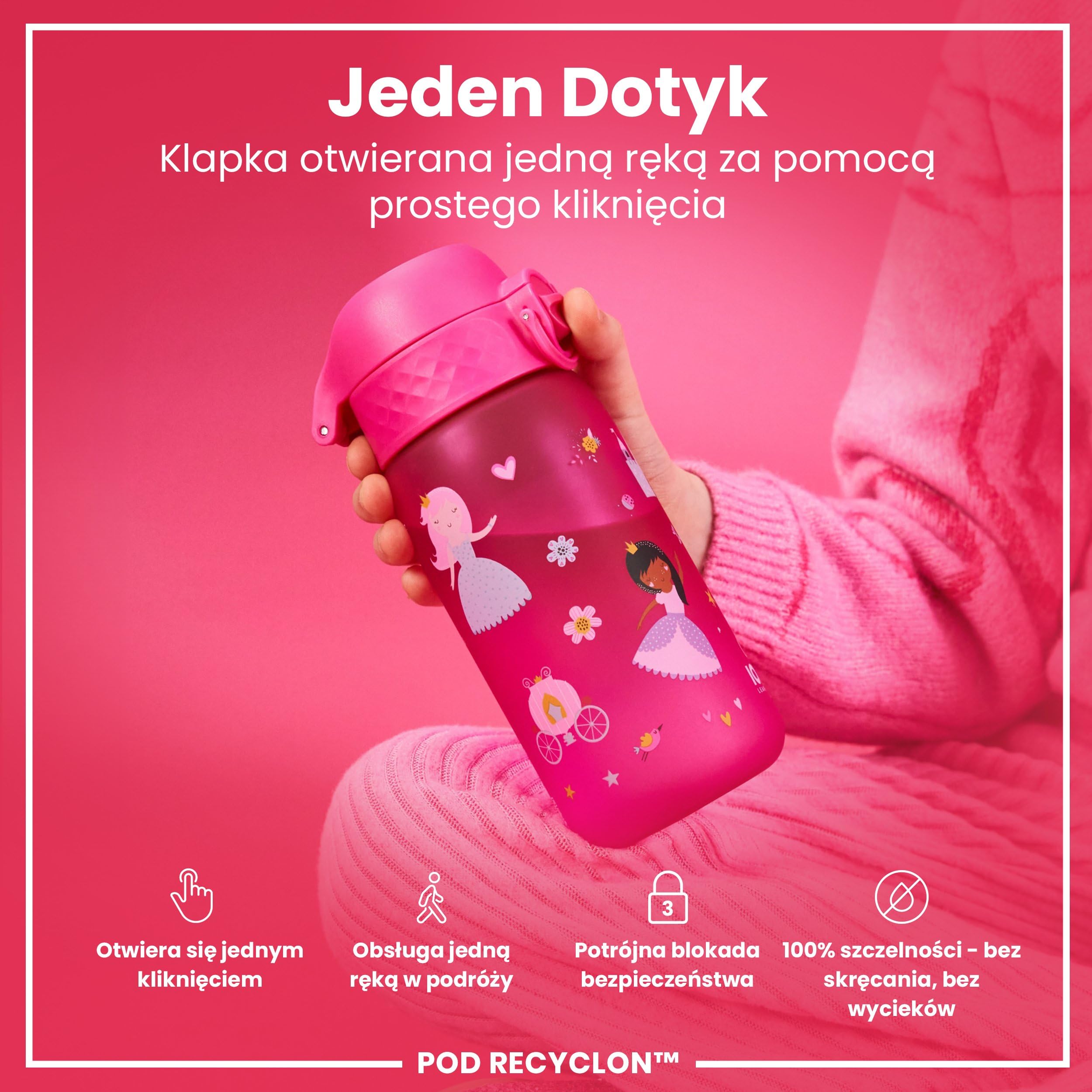 ION8 Butelka dla Dzieci, 350 ml/12 oz, Szczelna, Łatwa do Otwarcia, Bezpieczny Zamek, Można Myć w Zmywarce, Bez BPA, Uchwyt do Przenoszenia, Łatwa do Czyszczenia, Bezwonny, Księżniczka