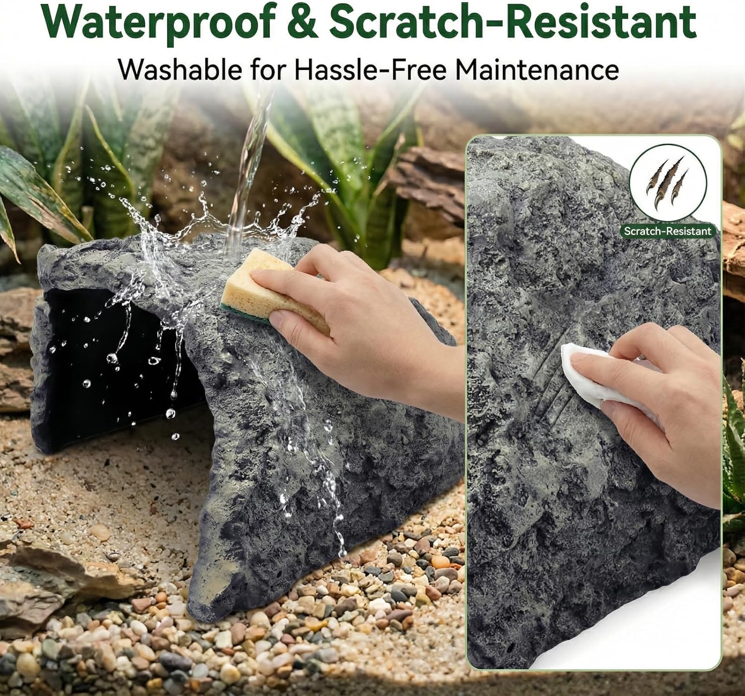 Large Size Rock Cave Habitat Hideout for Reptiles & Amphibians, Terrarium & Aquarium Decor, Perfect Hide Cave for Bearded Dragons, Lizards, Snakes, Turtles, Geckos, Tortoises & Small Animals