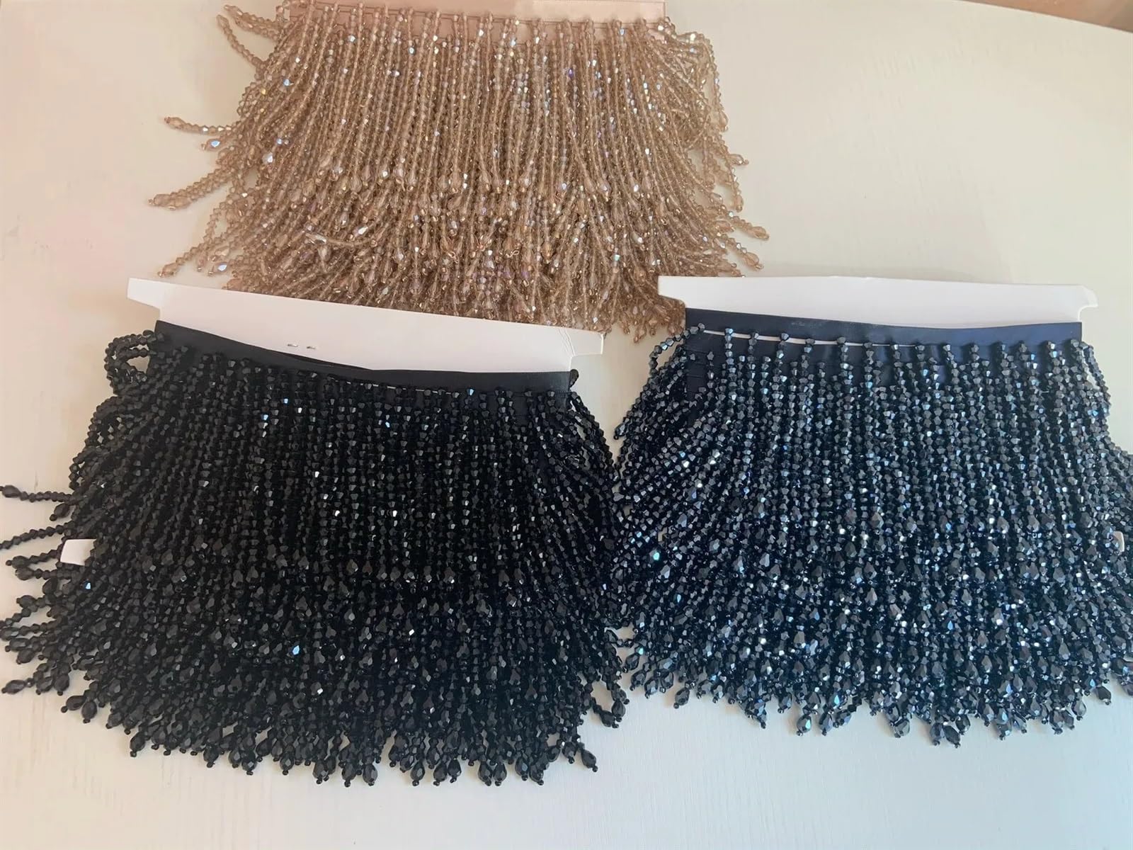 Fransenborte 1 Yard 3,9 Zoll Kristallperlen-Fransenbesatz for Couture-Tanzkostüme, glitzernde Tan-Braun-Kristallquaste for lateinamerikanische Kleidung, Tanzkleidung