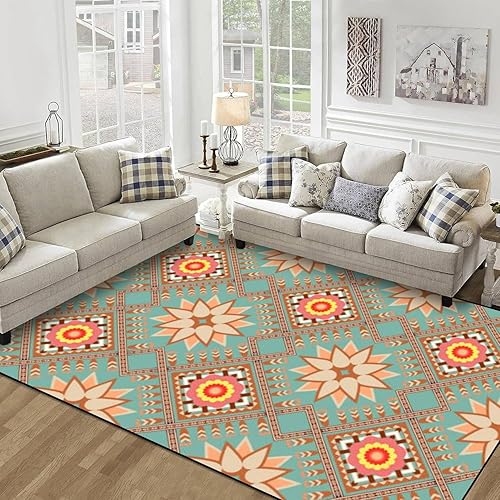 Miniatura 3 de Alfombra étnica lavable de 6 x 9 pies, alfombras grandes para dormitorio, cocina, sala de estar, alfombras antideslizantes para exteriores,