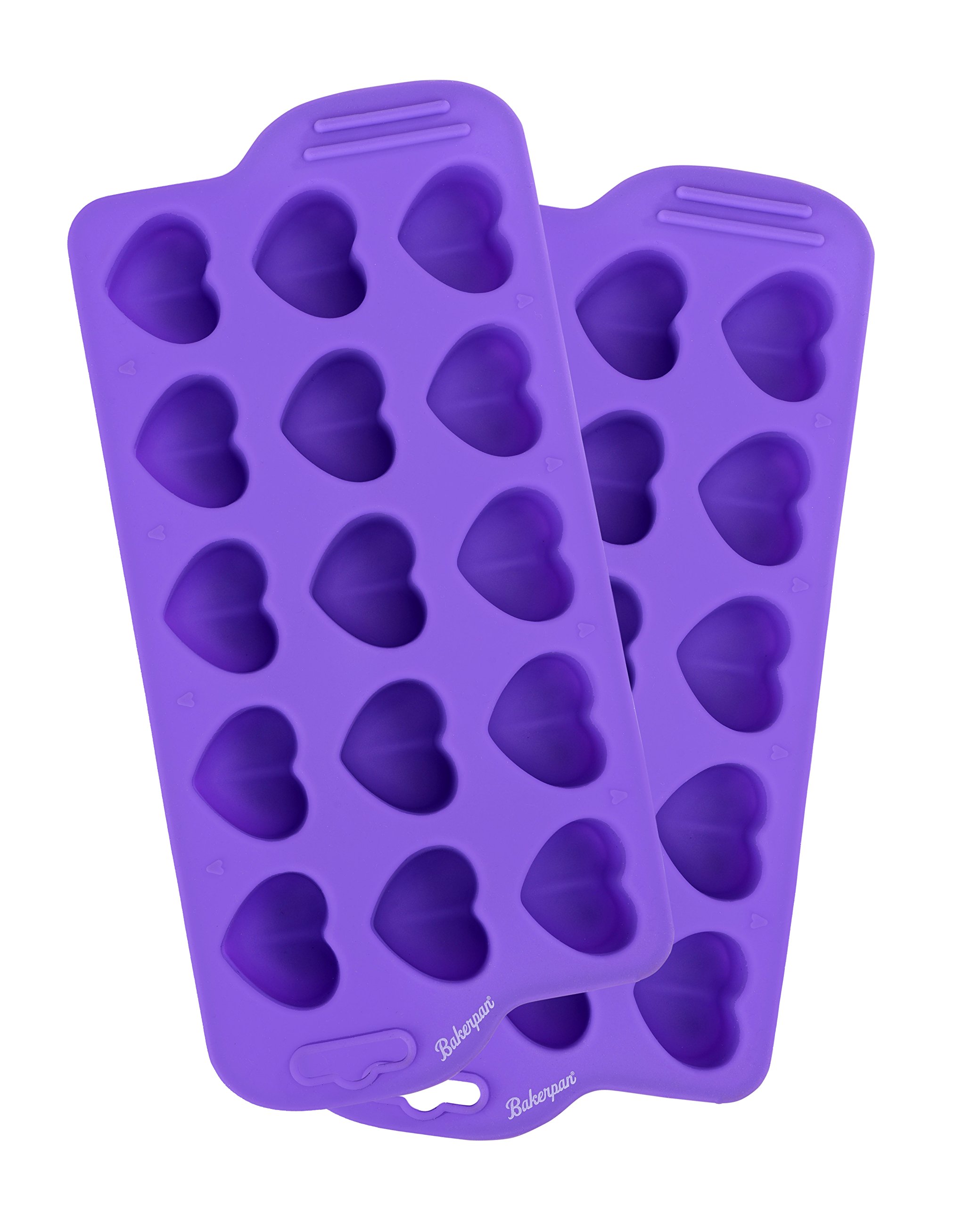 BakerpanSilicone Chocolate Mold, 1 Inch Heart Shapes, Jello and Ice Tray, Candy Mold, 15 Cavities (Purple) Set of 2