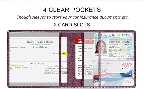 Miniatura 23 de Soporte para registro y seguro de automóvil, de piel sintética de alta calidad, organizador de automóvil, para hombres y mujeres, cartera