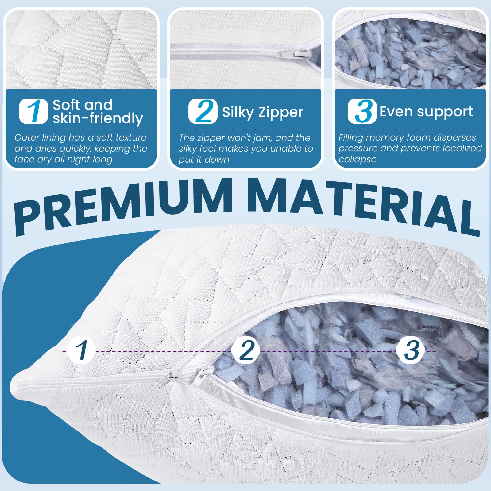 Altezza Regolabile Refrigerante Cuscino Memory Foam 51x76cm (Set da 2) | Cuscini Letto per un Supporto Perfetto, Qualunque Sia la Tua Posizione di Sonno – Federa in Morbido, Rimovibile e Lavabile