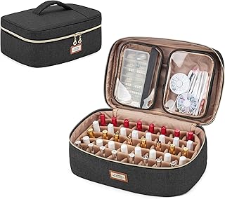CURMIO Nail Polish Carrying Case Holds 40 Bottles (15ml/0.5 fl.oz), Nail Polish Travel Storage Bag with 2 Detachable Pouches and Portable Handle, Patent Pending, Black, Bag Only