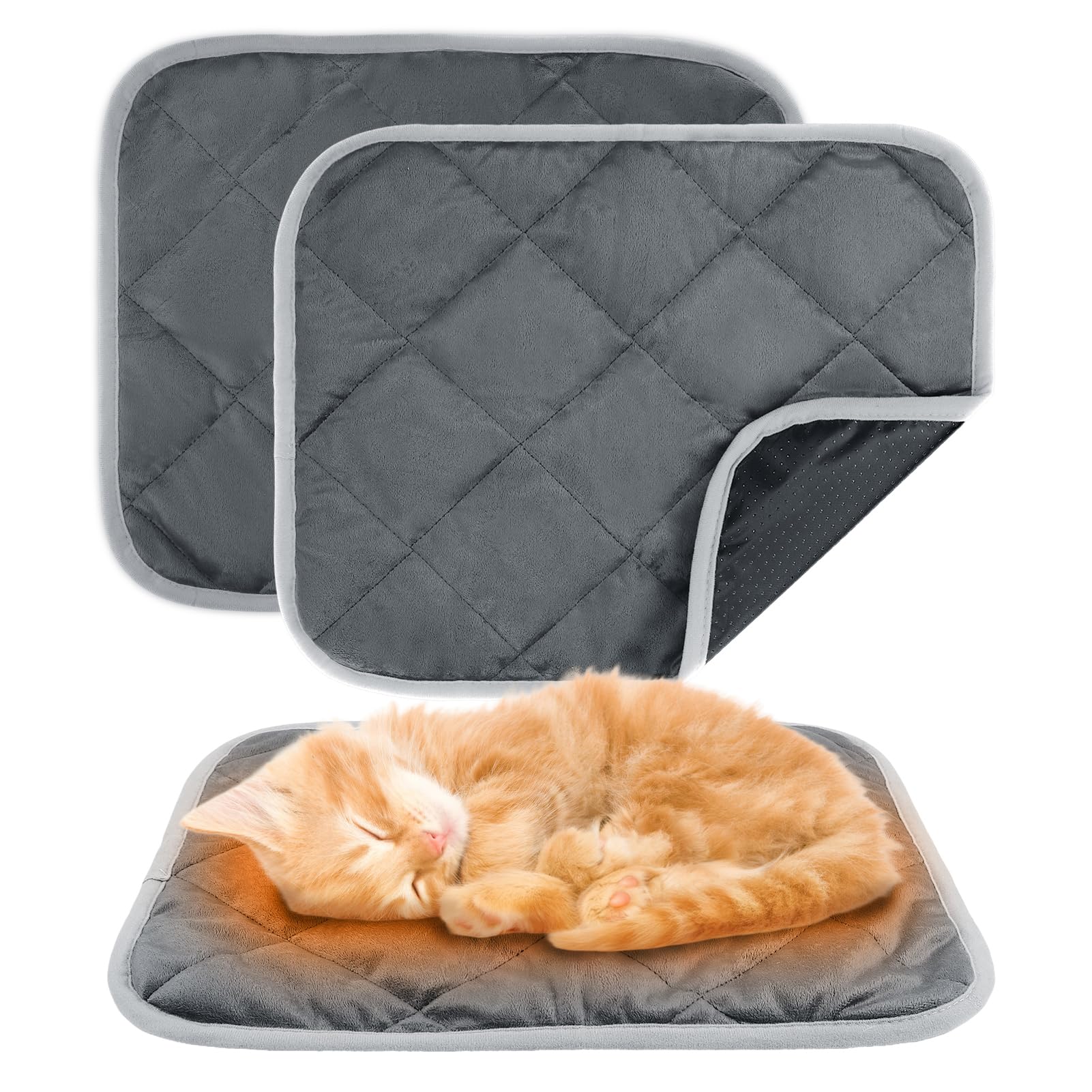 MEWTOGO Lot de 2 lits auto-chauffants pour chat – 40 x 50 cm – Tapis doux et chaud auto-chauffant pour chat – Tapis lavable réfléchissant la chaleur du corps avec fond antidérapant pour chats