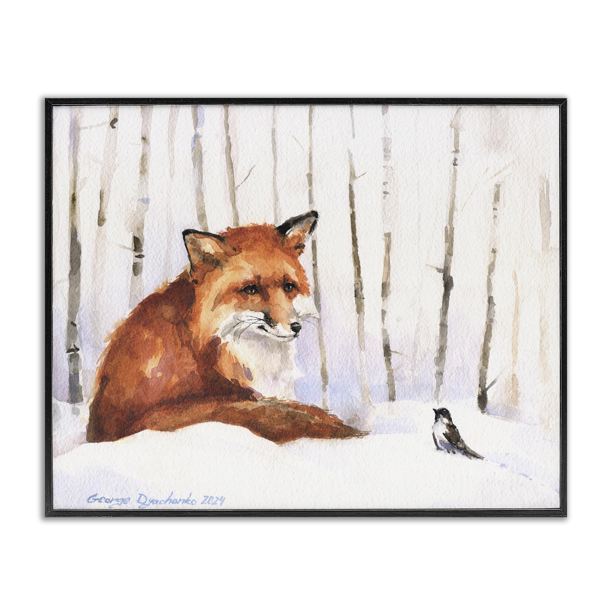 Giclée encadrée Renard et moineau de Stupell Industries premium