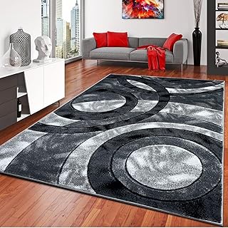 Living Room Rugs Large- Luxury Classical Circle Design Dense Pile Carpet Runner for Hallway Non Slip Washable Area Rug Kitchen Floor Grey - 120 x 170 cm