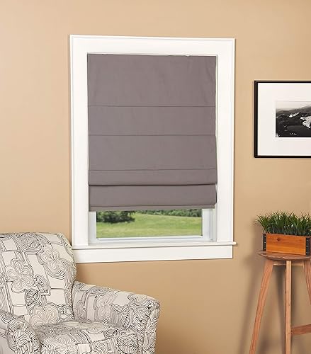 Green Mountain Vista Cortina romana opaca de tela de mezcla de lino, sin cordón, tamaño 30 pulgadas de ancho x 63 pulgadas de largo, color marfil,