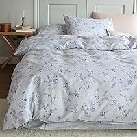 Vista 264 de 3 piezas de juego de funda de edredón tamaño individual XL, funda de edredón blanca con estampado floral azul, ropa de cama coquette de algodón