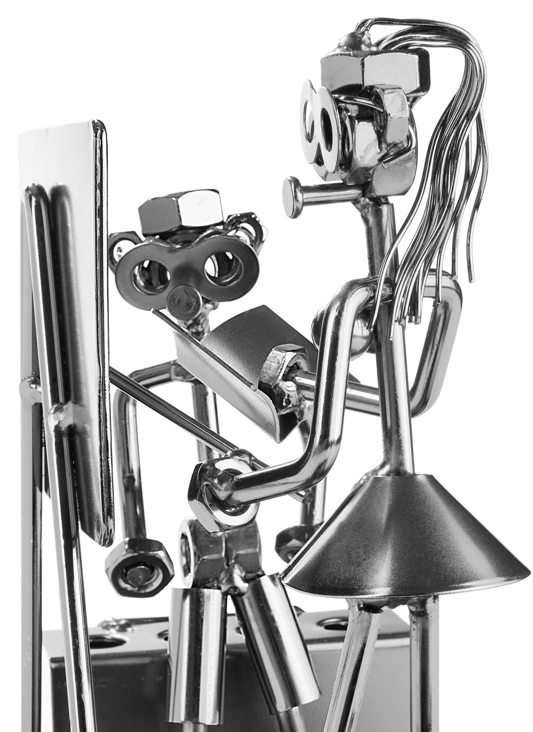BRUBAKER Schraubenmännchen Lehrerin mit Stiftehalter - Handarbeit Eisenfigur Schule Metallmännchen mit Visitenkartenhalter und Fach für Notizzettel - Metallfigur Geschenkidee