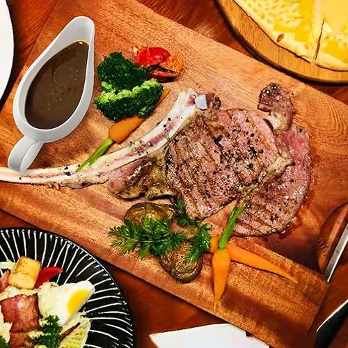 Miniatura 4 de Barco de salsa de porcelana, cuenco de salsa de 16 onzas con platillo para caldo, aderezos de ensalada, crema, leche, pimienta negra (blanco)