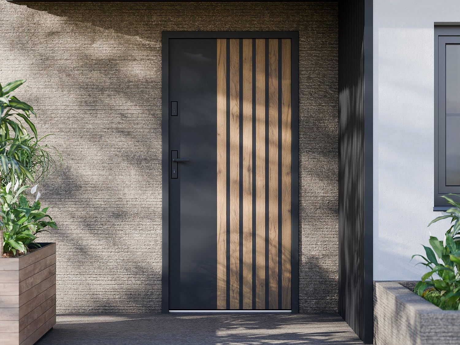 Vente-unique - Puerta de entrada Cobrita - L 95cm x A 9cm x H 203.5cm - acero - gris antracita