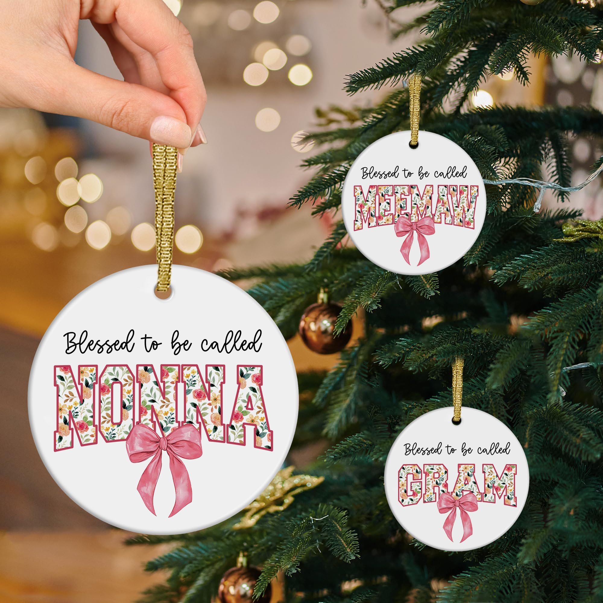 Blessed to Be Called Nonna Mothers Day Birthday Christmas Tree Ceramic Ornaments Gifts for Grandma from Grandkids, Grandma Ornaments for Christmas Tree Decorations Gifts for Nonna, 3x3Inch