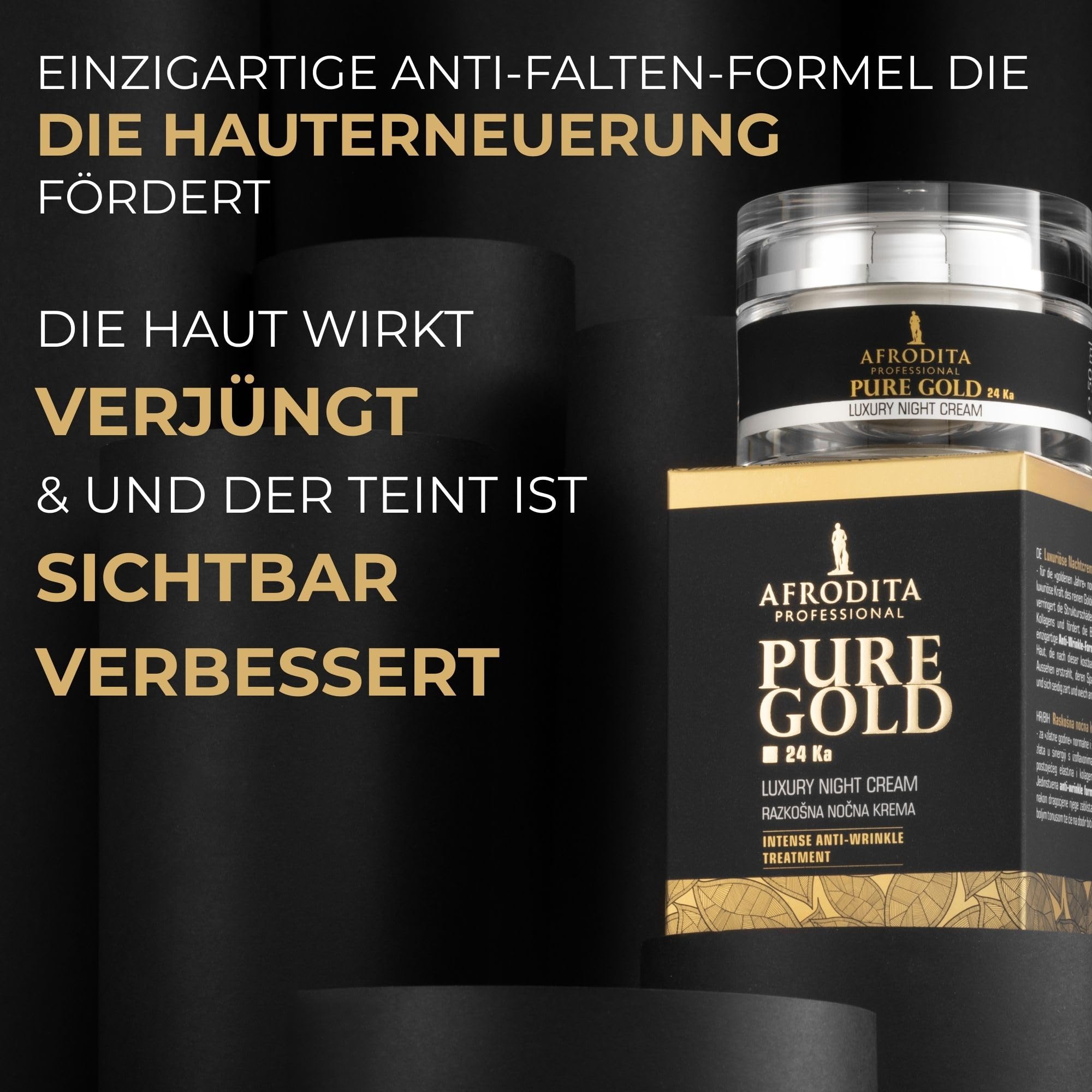 Afrodita Professional Pure Gold 24K Luxus Nachtcreme, Anti-Falten Gesichtscreme für reife trockene bis normale Haut, 50 ml, nährende 24 Karat Gold Pflege für glattere straffere Haut