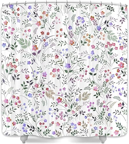 Miniatura 10 de JAWO Cortina de ducha de primavera, cortinas de ducha de hojas de eucalipto verde salvia, juego de accesorios de baño de flores florales de