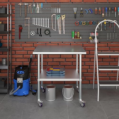 Miniatura 233 de AmGood Mesa de trabajo de acero inoxidable con ruedas Estación de trabajo