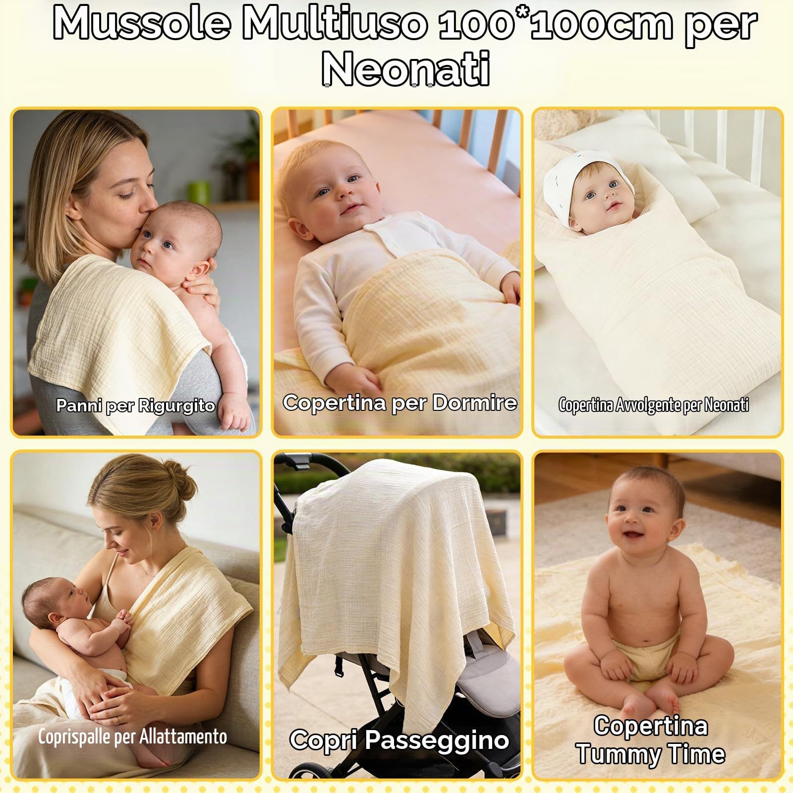 Set Regalo Neonato 6 in 1 Beige Unisex Articoli Essenziali Bambino Bambina