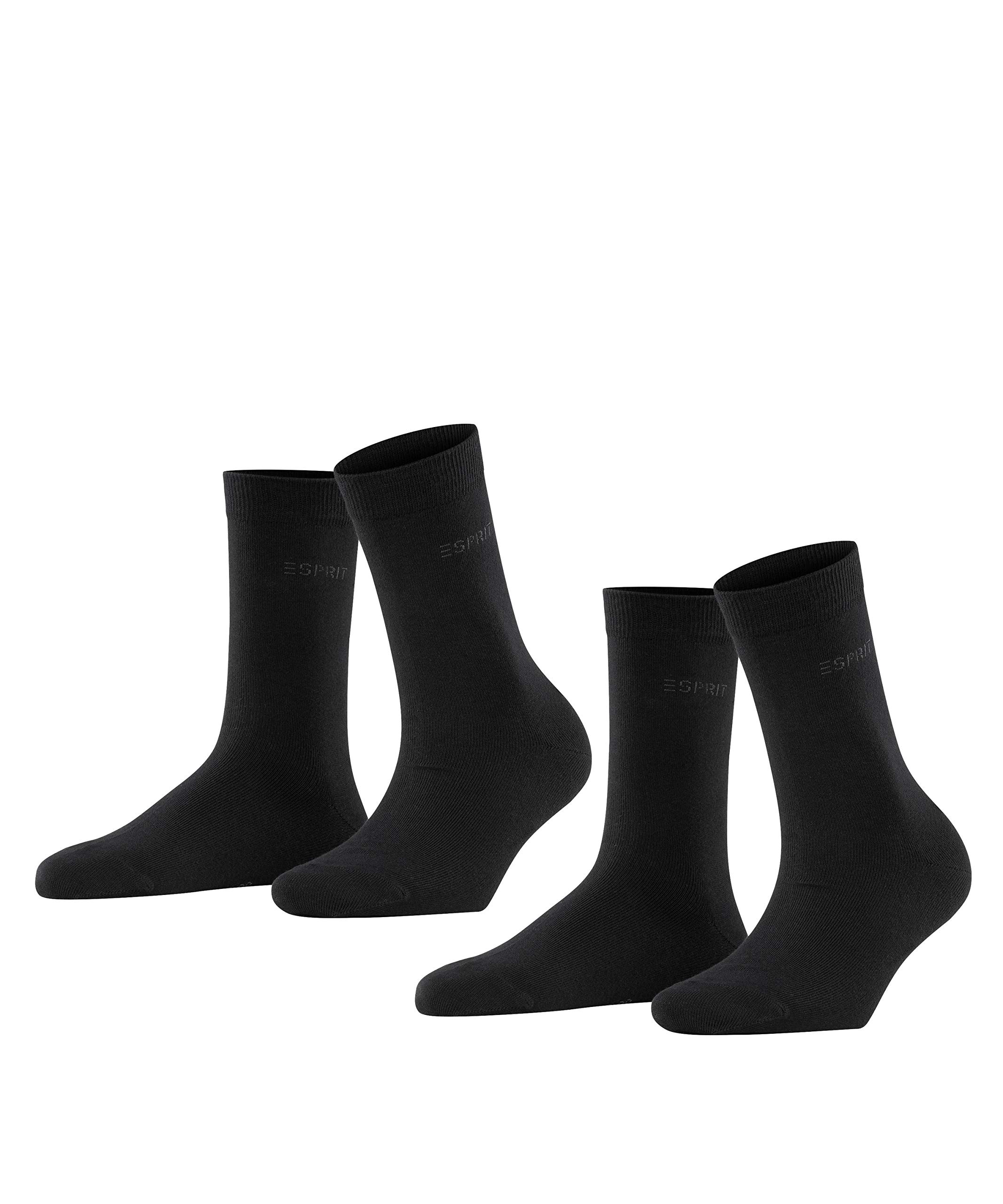 ESPRIT Women's Uni 2-Pack W SO Cotton Plain 2 Pairs Socks, Black (Black 3000), 5.5-8
