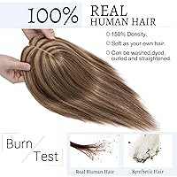 Vista 2 de Pelucas para mujeres de cabello humano real sin flequillo, base de seda de 7 * 13 cm, topper con clip, piezas de cabello para añadir volumen - 25