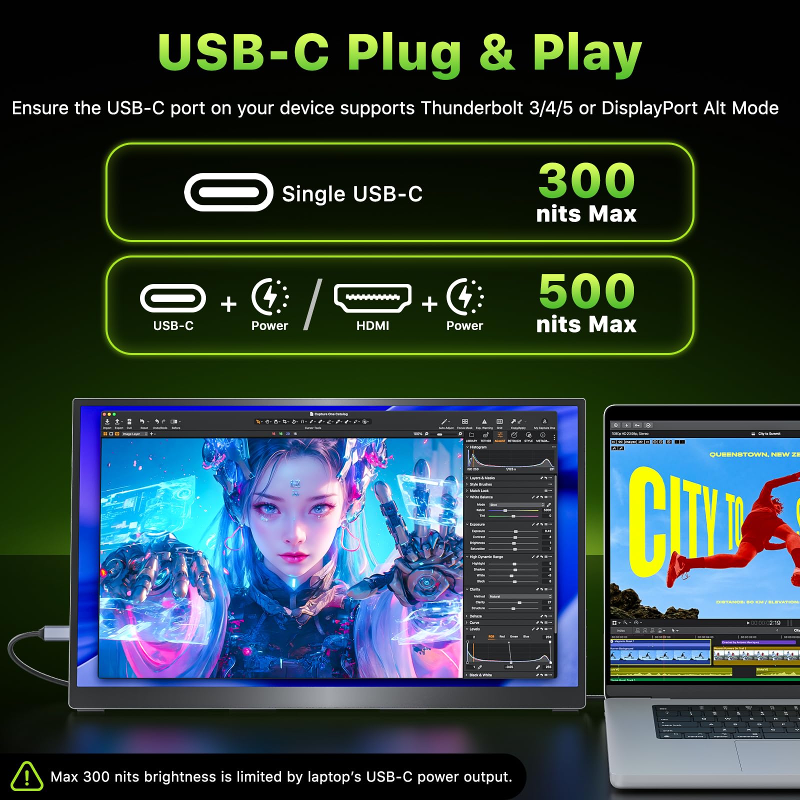 Upperizon Portable Monitor 18.5 inch 2K QHD 120% sRGB 120Hz IPS HDR HDMI USB-C Travel Monitor for Laptop MacBook PC Surface PS5 Xbox, Large External Display with Kickstand & Speakers, VESA Compatible image 2