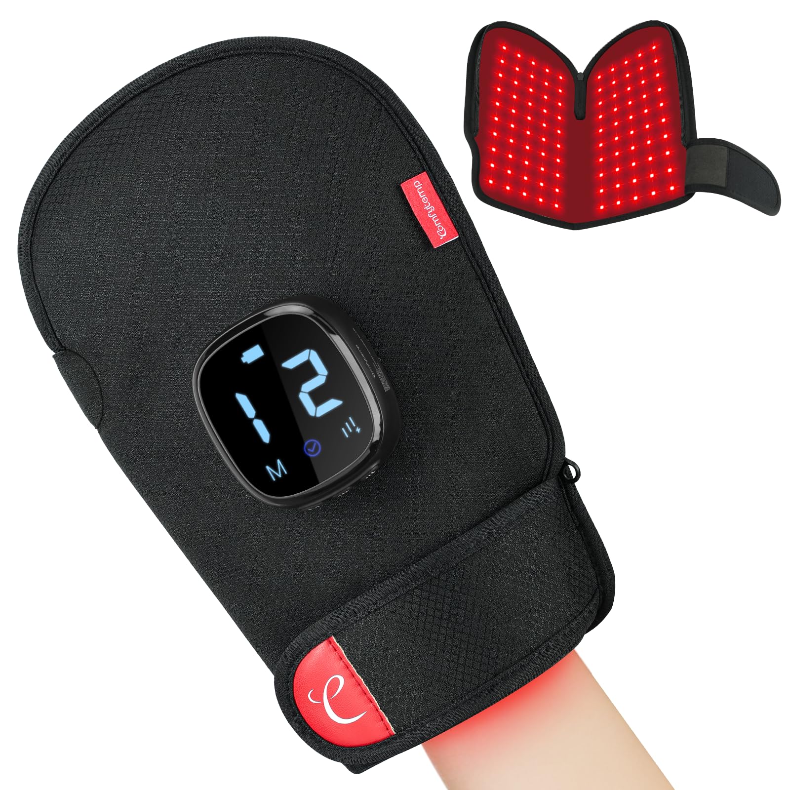 Comfytemp 5000mAh Cordless Red Light Therapy Glove for Hand, 360° Dual-Sided 100 LEDs Near Infrared Wrap with Auto-Off Timer, 13W Rechargeable Pad for Wrist Finger Palm Joint Pain Relief, 660nm&850nm